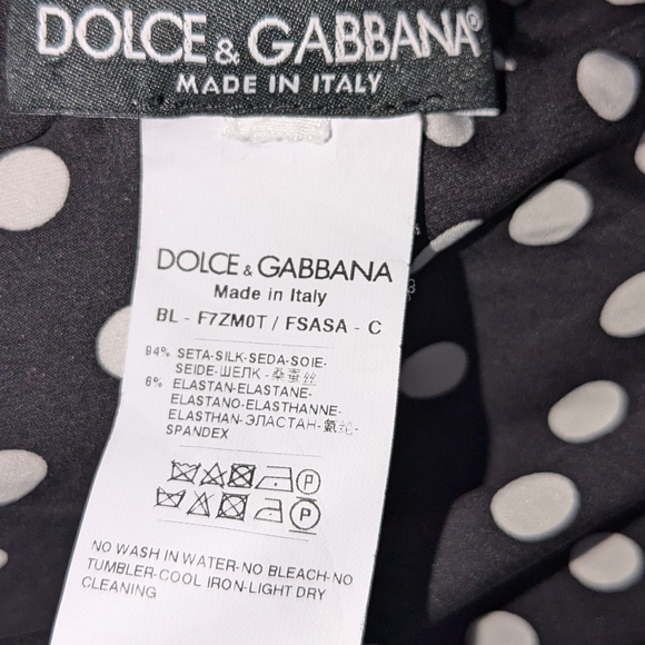 Dolce & Gabbana Black And White Polka Dot Silk Short Sleeve Blouse(10)46 - Picture 8 of 9